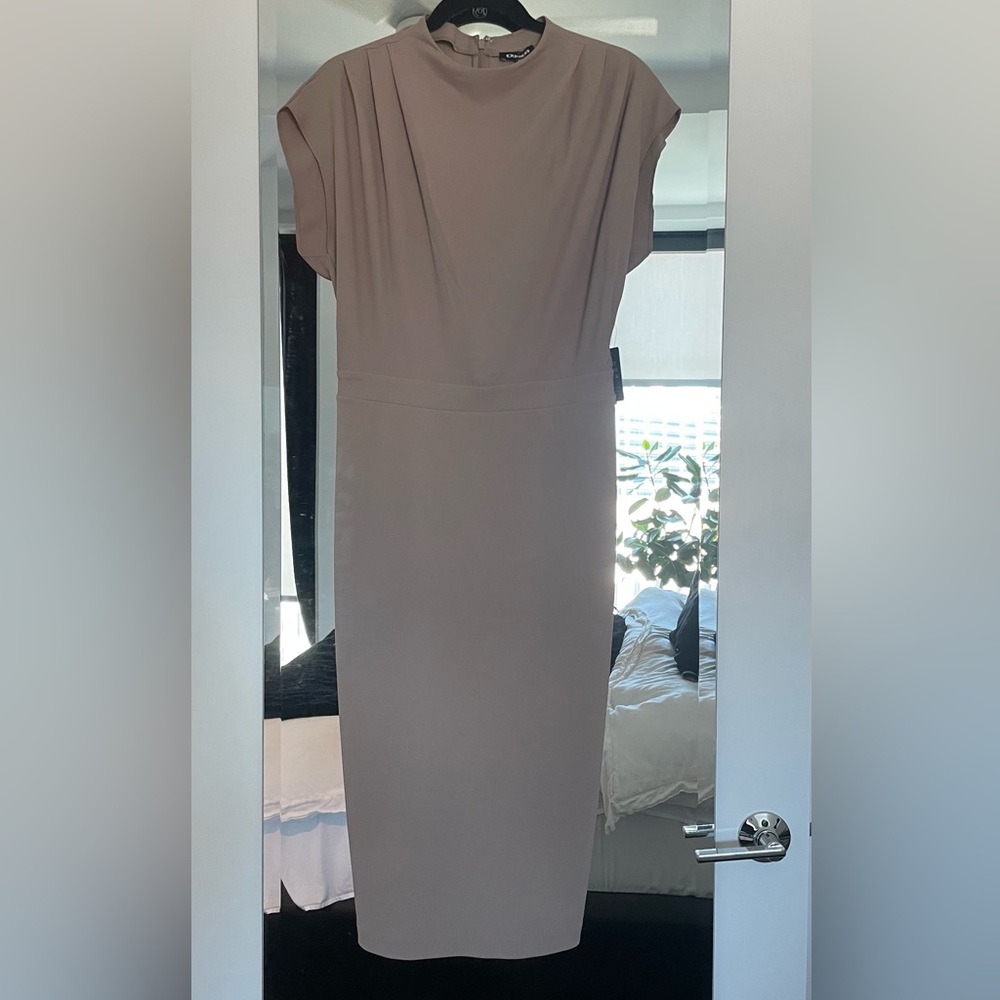 Express Draped Nock Neck Midi Sheath Dress